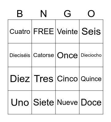 Numeros Bingo Card