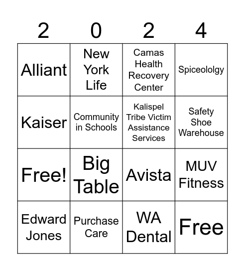 Kalispel Benefits Fair Bingo Card