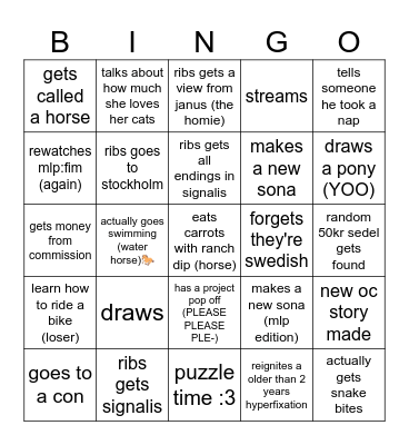 ribs 2025 Bingo Card