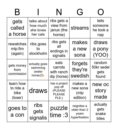 ribs 2025 Bingo Card