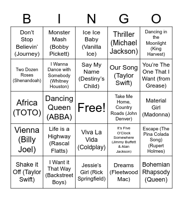 Music Bingo Card