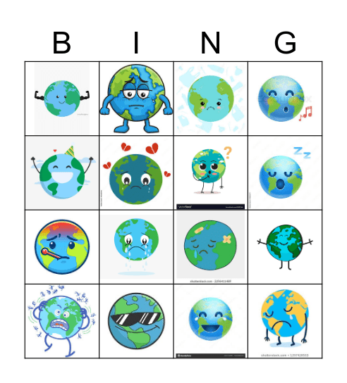 Earth Emotions Bingo Card