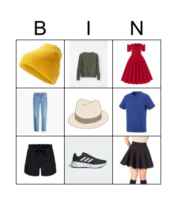 Clothes Bingo Card