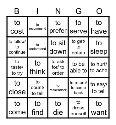 Sp. 11 - Stem Changing Verbs Bingo Card
