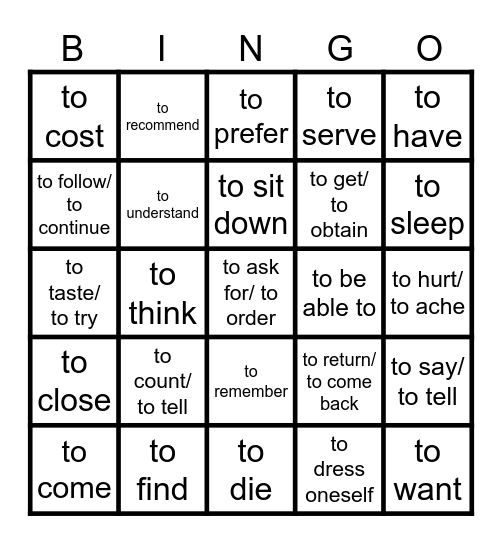 Sp. 11 - Stem Changing Verbs Bingo Card