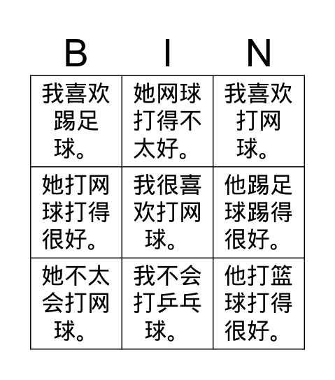 chapter 4 bingo sentences Bingo Card