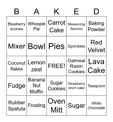 Bakery Bingo Card