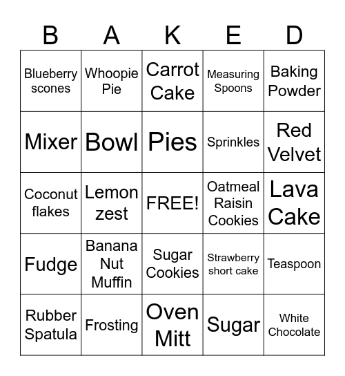 Bakery Bingo Card