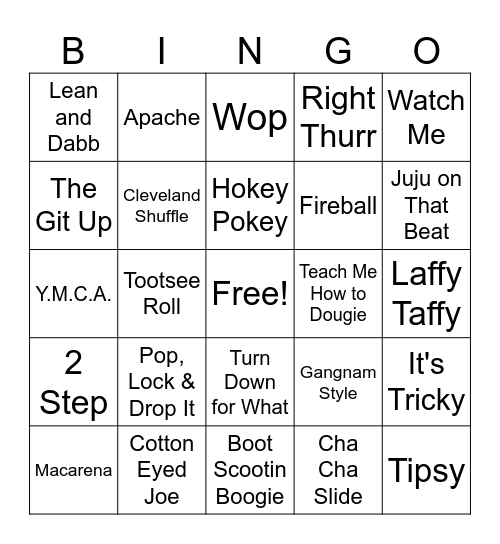 Wedding Line Dance Songs Bingo Card