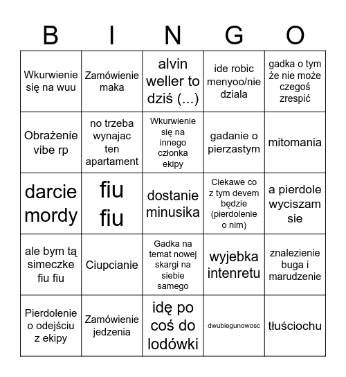 Bingo o szymku Bingo Card