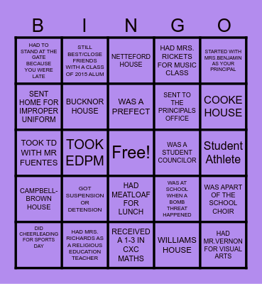 CLASS OF 2015 BINGO Card