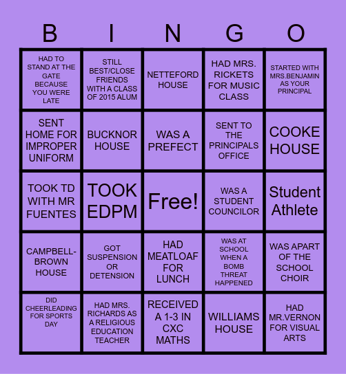 CLASS OF 2015 BINGO Card