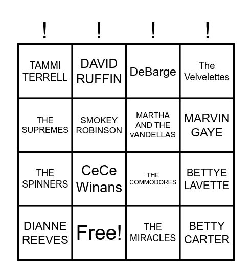 MOTOWN AND DETROIT MUSIC Bingo Card