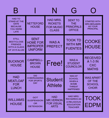 CLASS OF 2015 BINGO Card