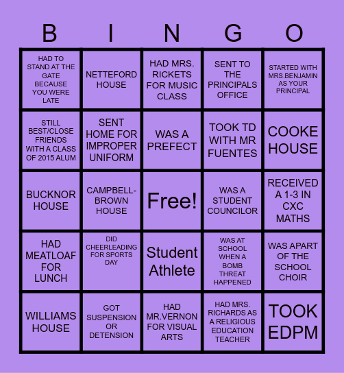 CLASS OF 2015 BINGO Card