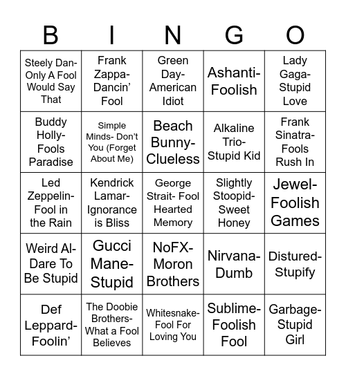 Radio Bingo Not The Brightest Bingo Card