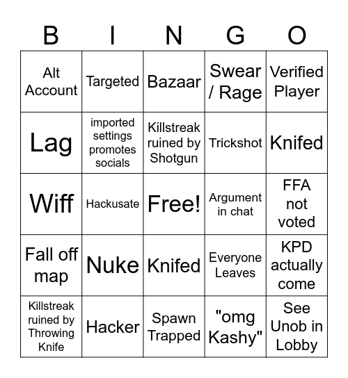 Krunker Bingo Card