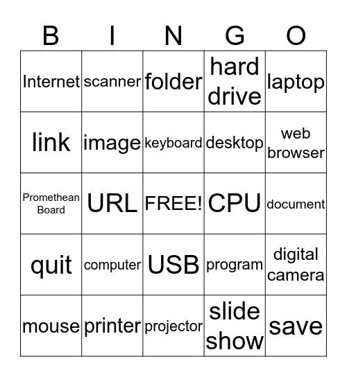 Technology Vocabulary Bingo Card