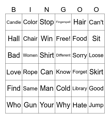 ASL BINGO Card