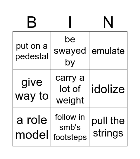 Influence Bingo Card