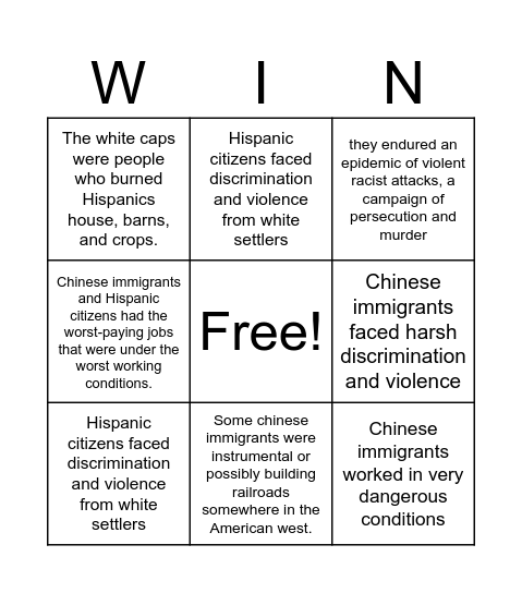 The Impact of Expansion on Chinese Immigrants and Hispanic Citizens Bingo Card