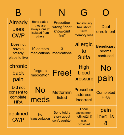 BAP Bingo Card