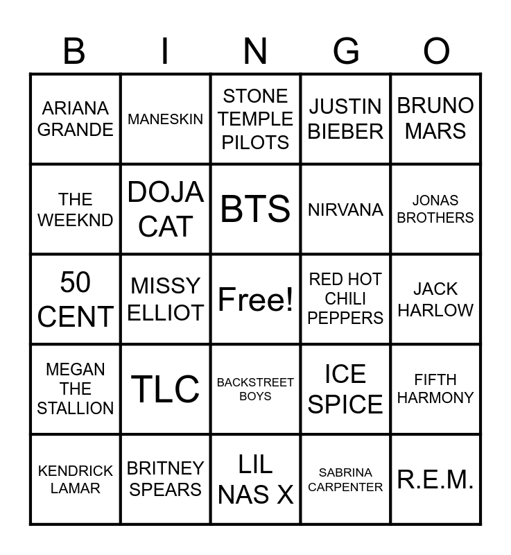 GET REC'D MUSIC BINGO Card