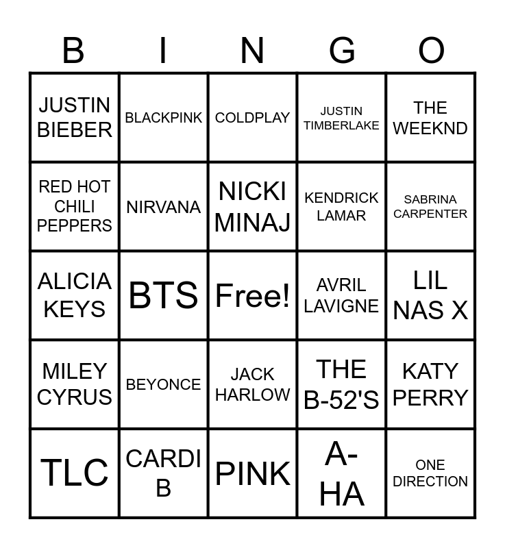 GET REC'D MUSIC BINGO Card