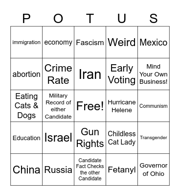 VP Debate #1 Bingo Card
