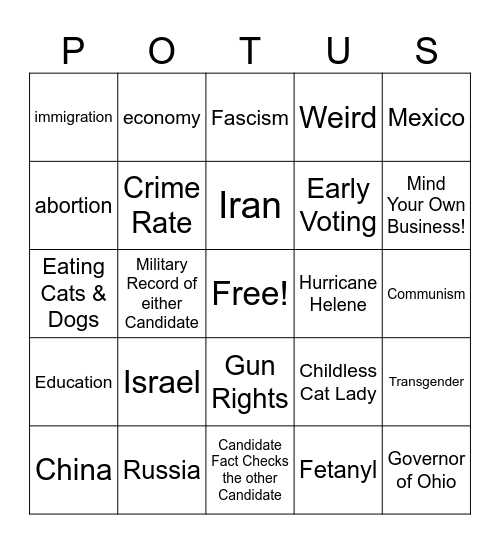 VP Debate #1 Bingo Card