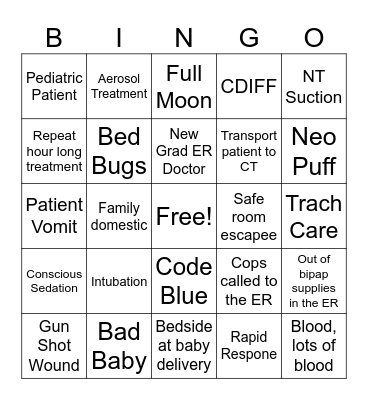 Worst Shift Ever Bingo Card