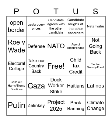 VP Debate #2 Bingo Card