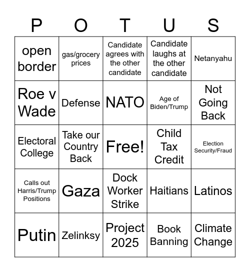 VP Debate #2 Bingo Card