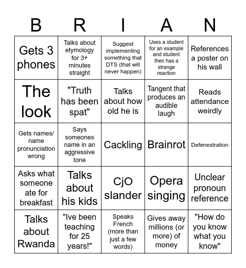 Bingo Crawford Bingo Card