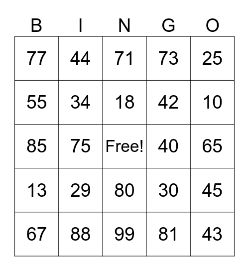 Double-Digit Bingo Card