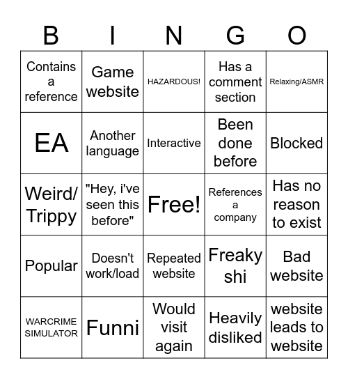 Random website Bingo Card