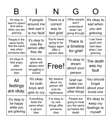 Myths of Grief Bingo Card