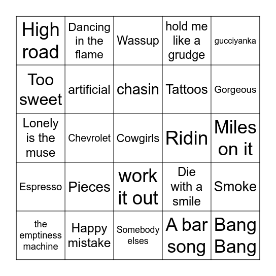 2024 hits Bingo Card