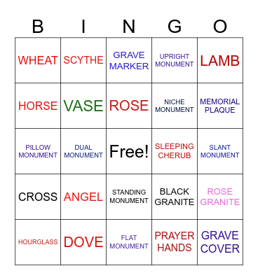 Cemetery Bingo Card