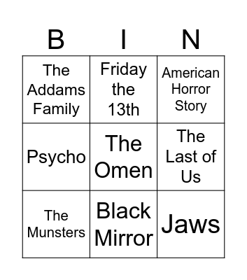 Radio Bingo Spooky TV & Movies Bingo Card