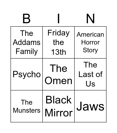 Radio Bingo Spooky TV & Movies Bingo Card