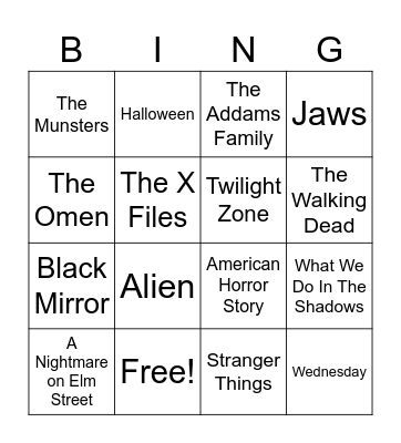 Radio Bingo Spooky TV & Movies Bingo Card