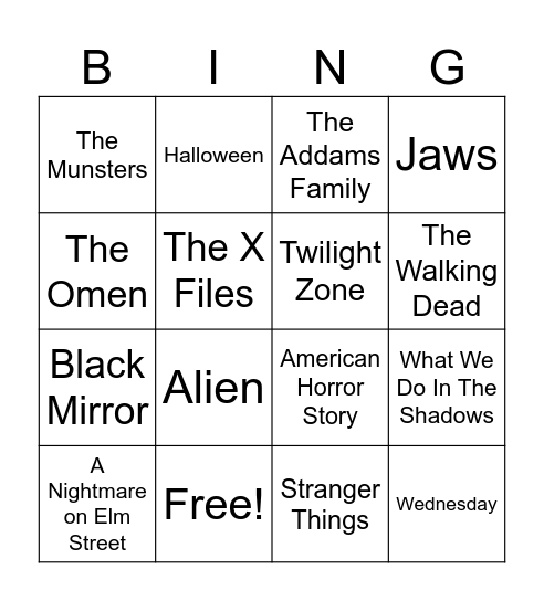 Radio Bingo Spooky TV & Movies Bingo Card