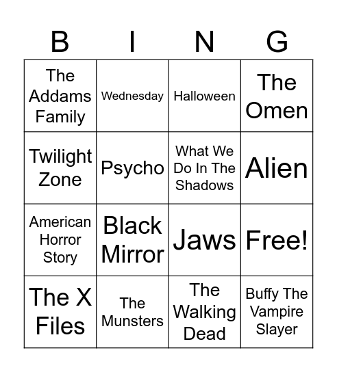 Radio Bingo Spooky TV & Movies Bingo Card