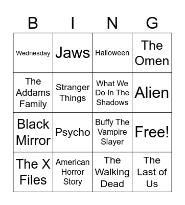 Radio Bingo Spooky TV & Movies Bingo Card