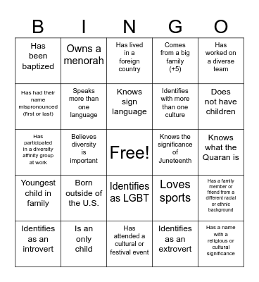 D&I Bingo Card