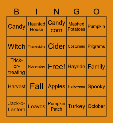 Autumn Bingo Card