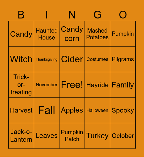 Autumn Bingo Card