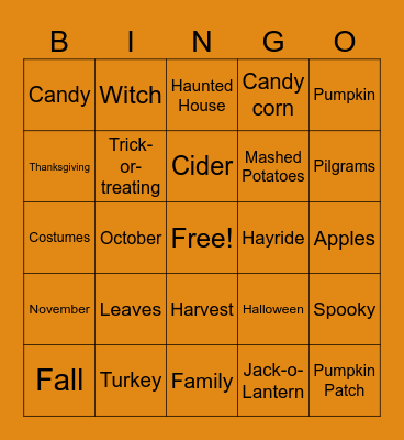 Autumn Bingo Card