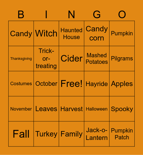 Autumn Bingo Card